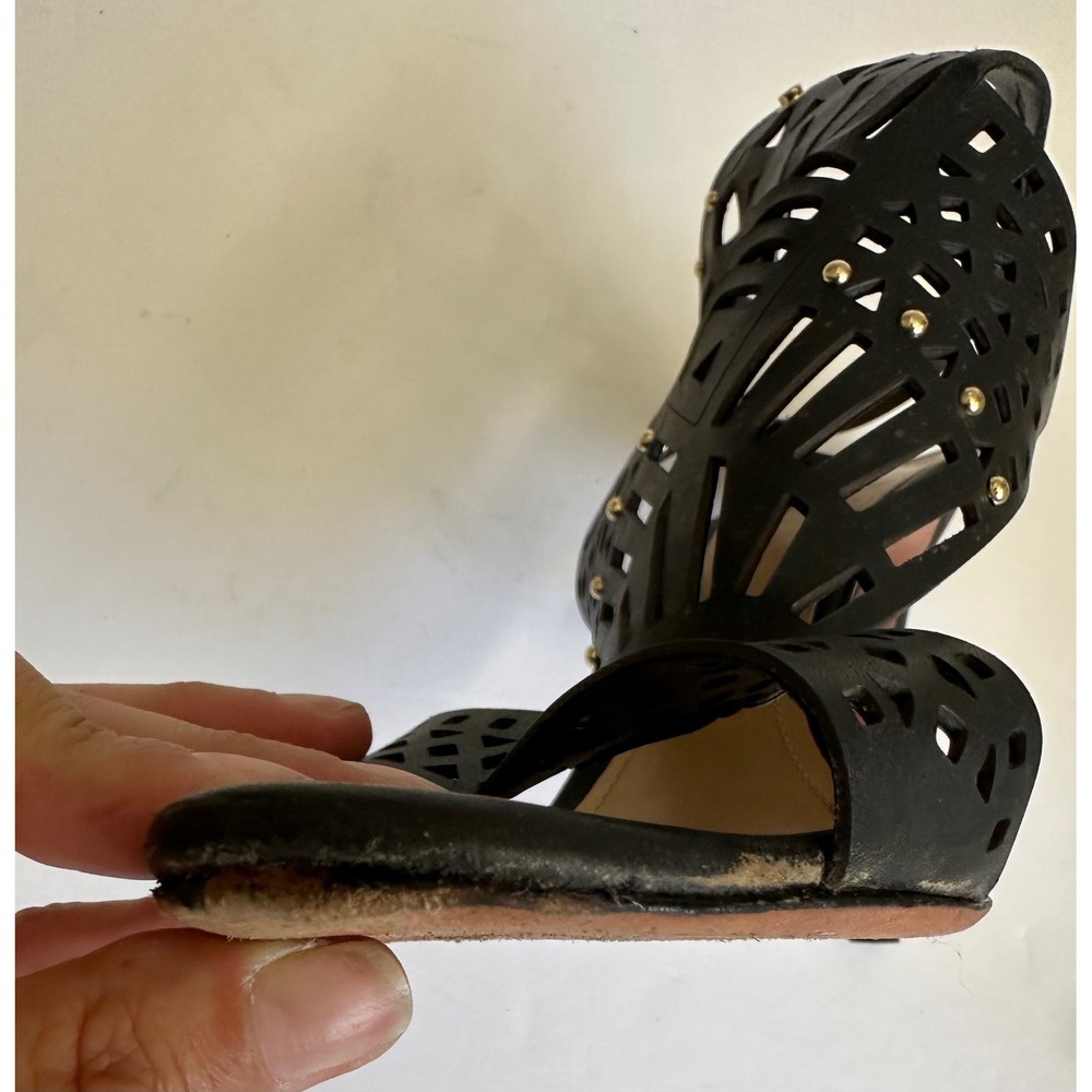 Schutz Brasiliana Gladiator Sandals Black Leather Laser Cut Removable Piece 8B - Picture 16 of 16